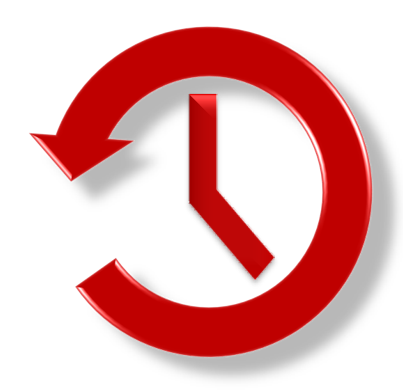 a red clock without numbers shows an arrow moving to the left in a circle to show the reversal of time