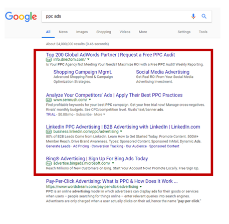 an image of a google search with a red box